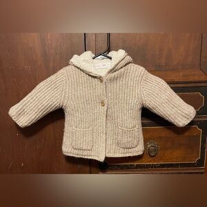 Zara Cream and Brown Knit Cardigan